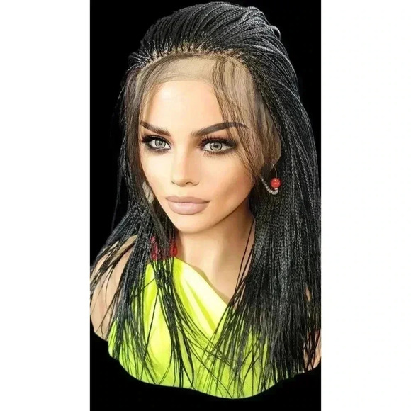 Micro Braids Lace Closure Wig in Jet Black Handcrafted, Lightweight. Yassine. - Picture 13 of 15